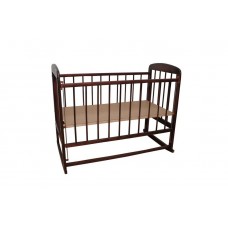 Кроватка для новорожденных с поднимаемой стенкой. Модель с изменяемым уровнем дна. Темный лак