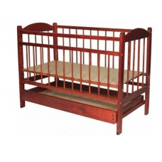 Деревянная кроватка для новорожденных. Модель с изменяемым уровнем дна и ящиком. Темный лак